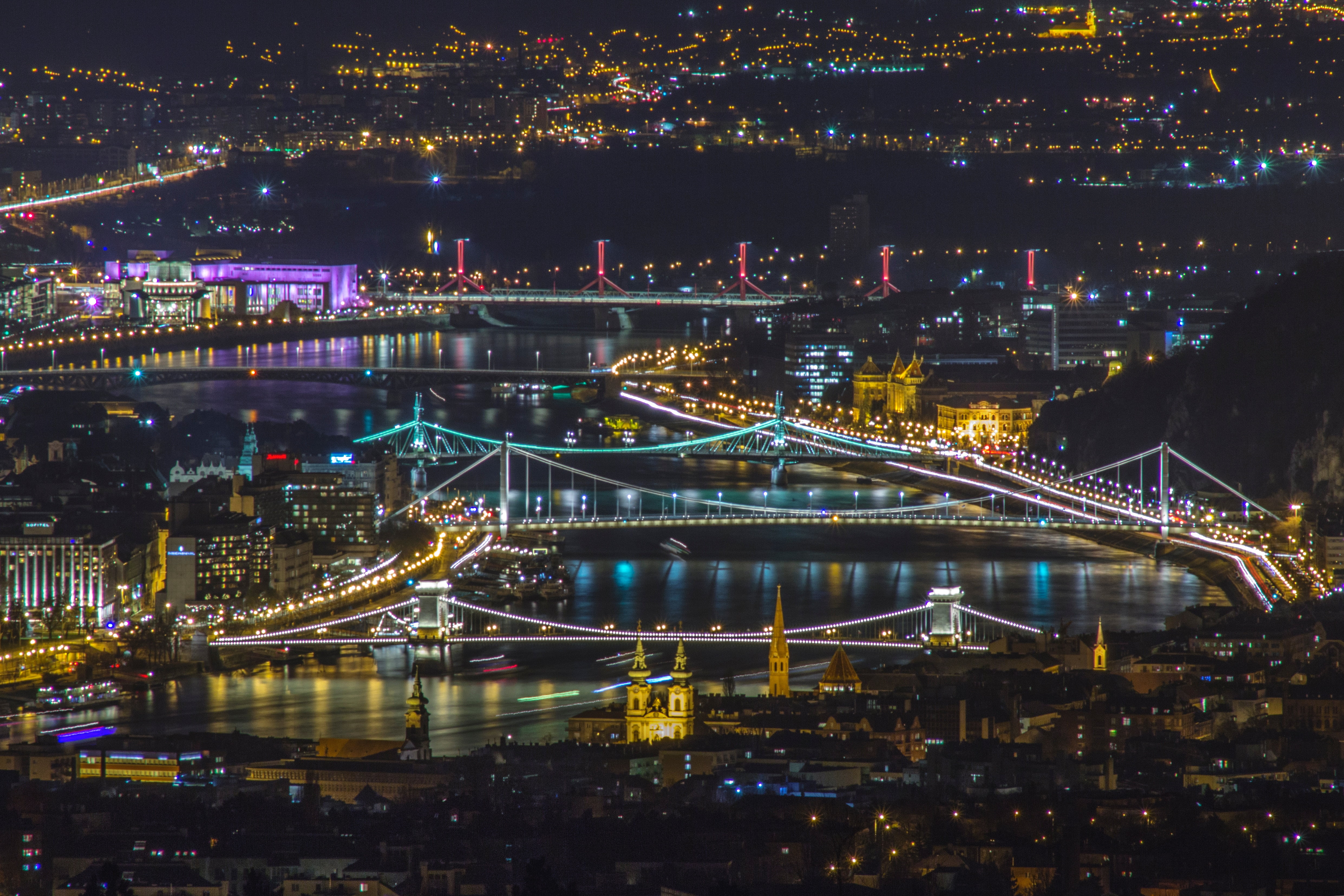 Budapest by night from a drone