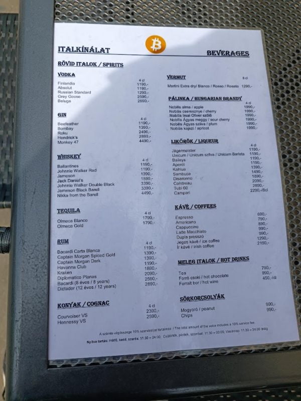 bitcoin bar budapest menu