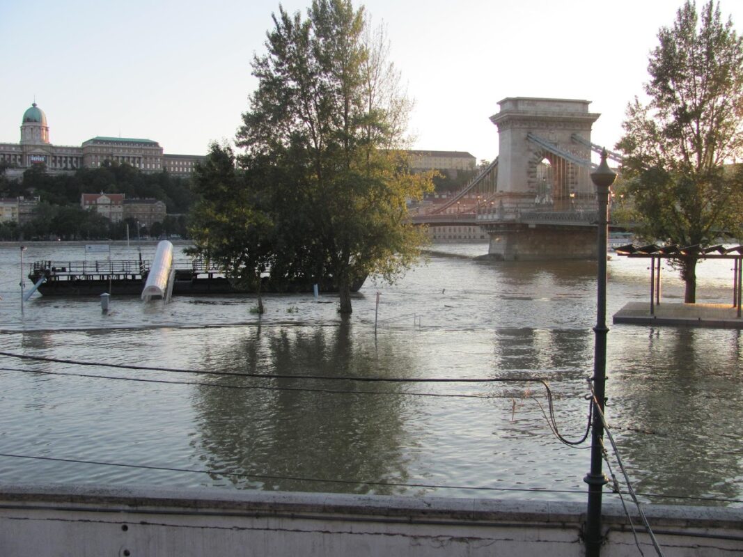 Chainbridge under water.