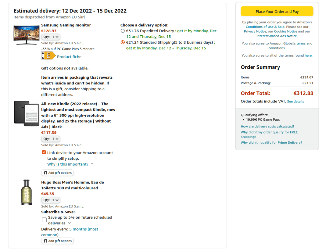 Amazon-Bestellung nach Ungarn